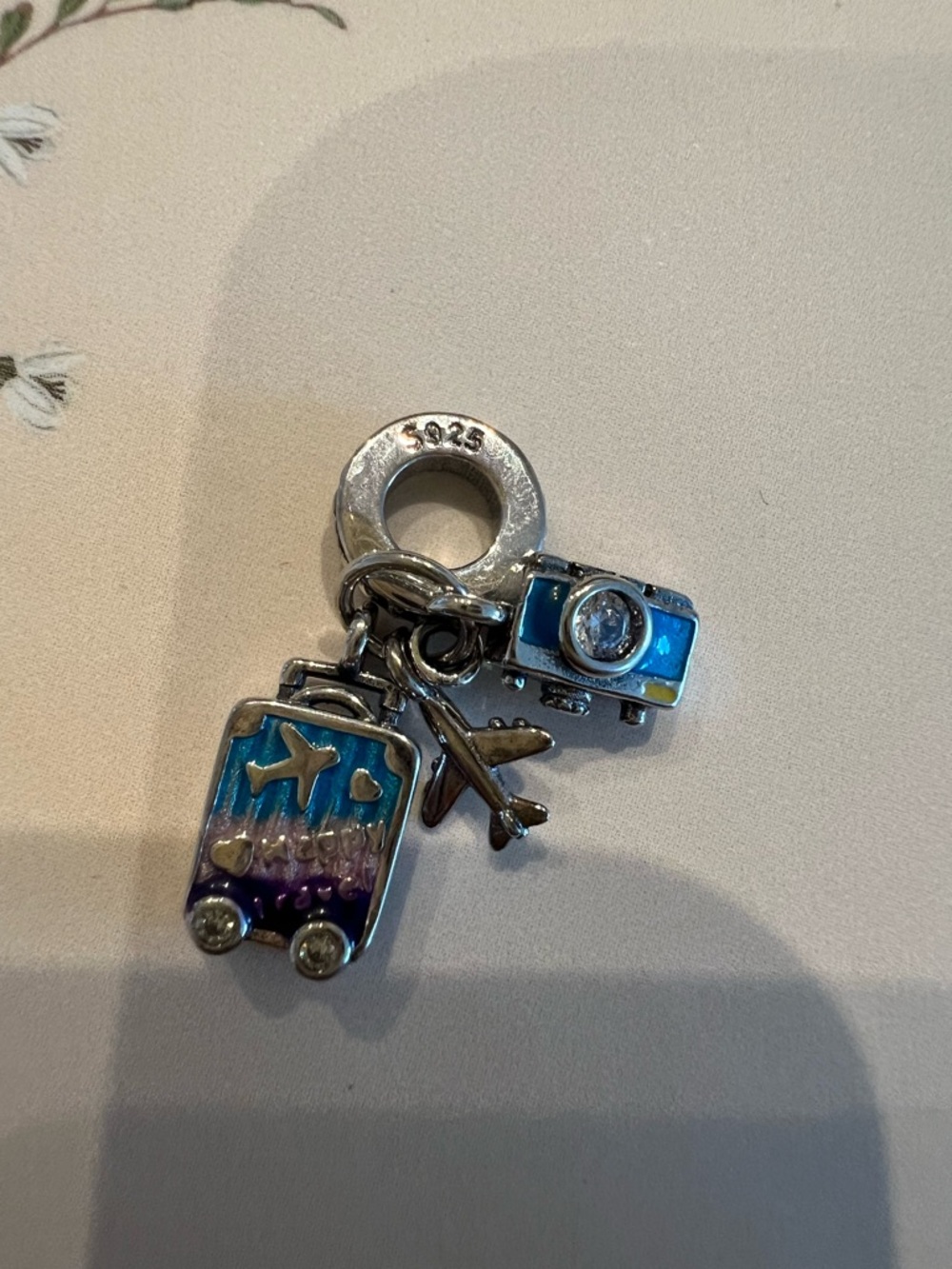 S925 Sterling Silver Travel Charm Suitcase Airplane Camera Works for Pandora